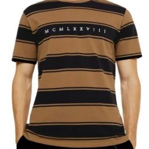 Topman T Shirt Top Roman Numerals Brown Black